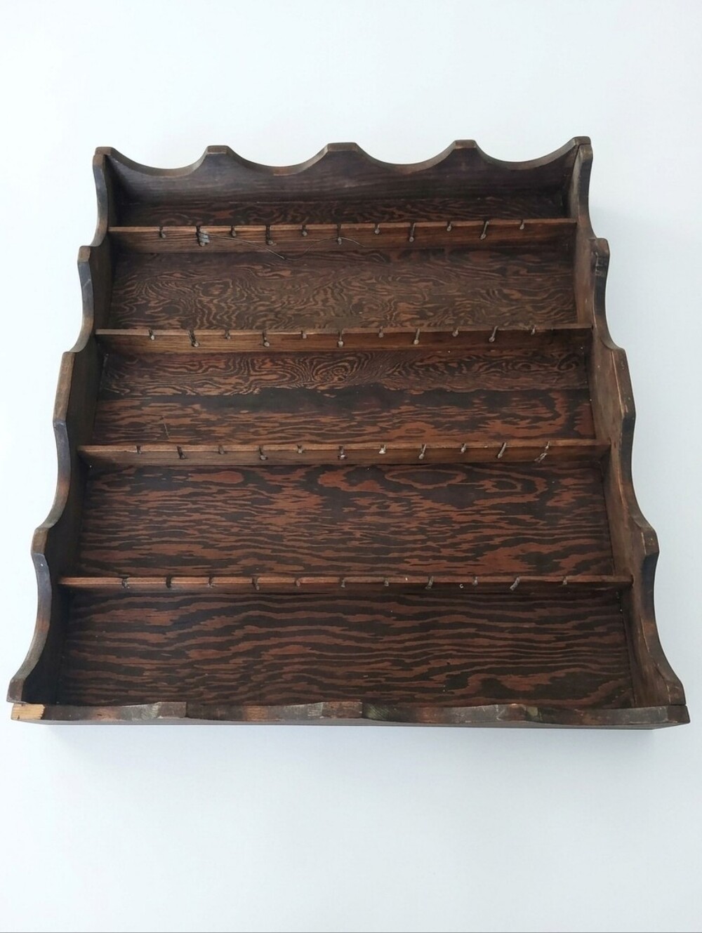 Vintage Slot Wood Spoon Collector Display Rack, 4 Tier, 44 Slots